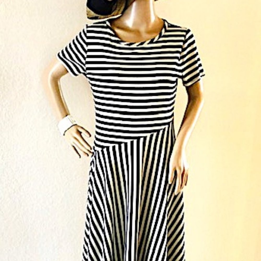 Soft Surroundings Black & White Striped Midi Dress - Picture 8 of 8